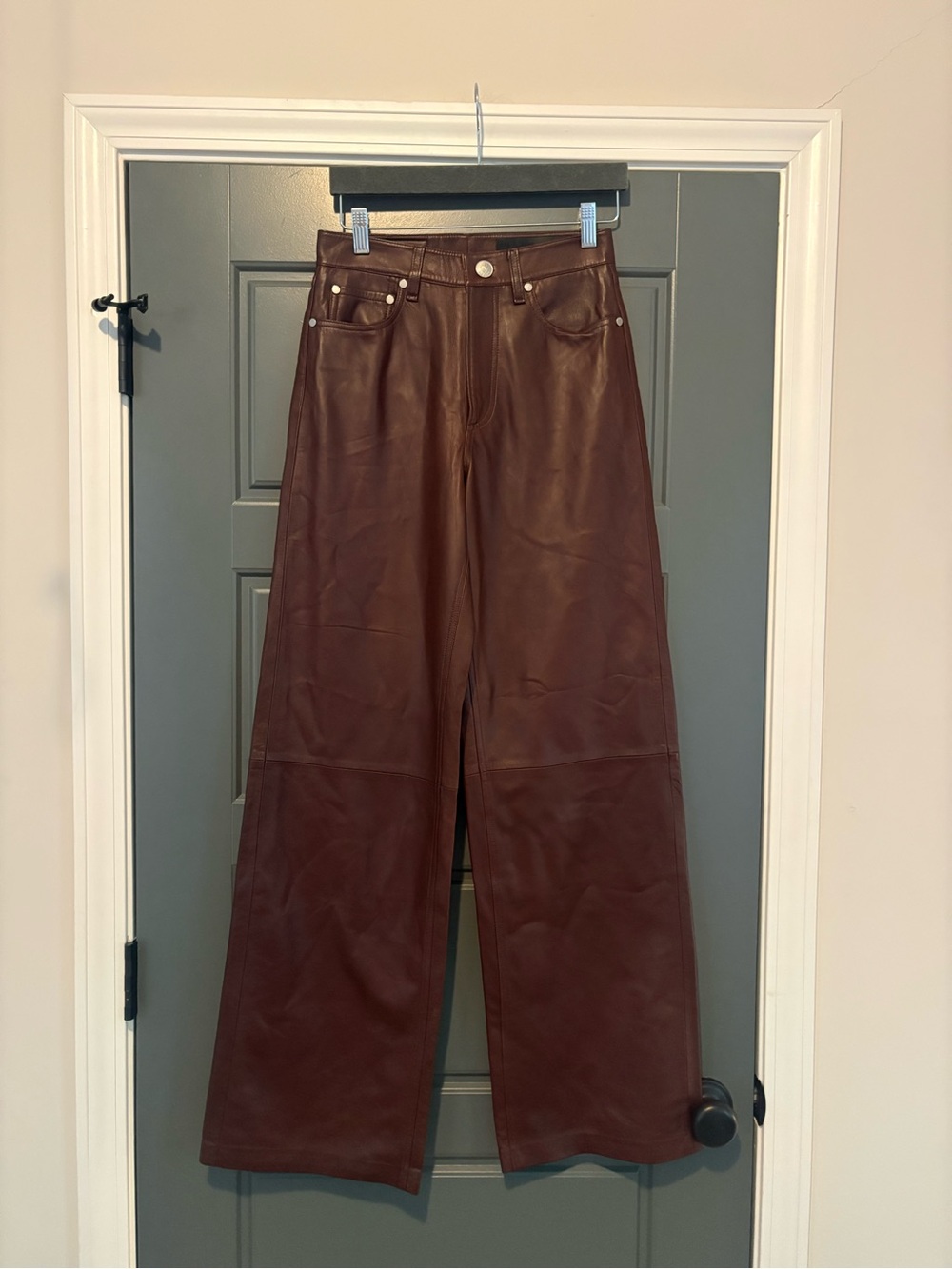 Rag & Bone Burgundy Oxblood 100% Lamb Leather Wide Leg Pants 24